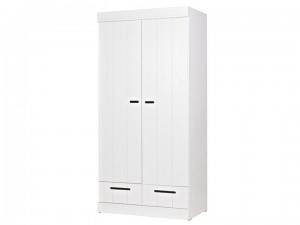 Kleiderschrank Weiß mit 2 Schubladen, Schrank, Breite 94 cm