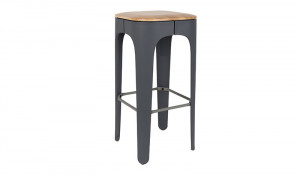Barstuhl Holz,grau, Metallgestell, Barhocker grau-Metall-Gestell, Sitzhöhe 73 cm