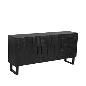 Sideboard schwarz Massivholz, Anrichte schwarz, Kommode schwarz, Breite 178 cm