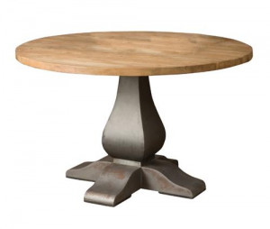 Runder Esstisch Metall-Tischgestell, Tisch rund Teakholz Tischplatte, Esstisch rund Klostertisch-Tischfuß, Durchmesser 130 cm
