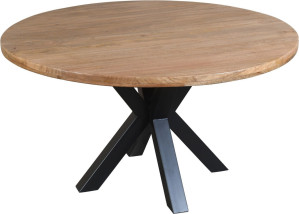 Esstisch rund Holz Metall, Tisch rund Massivholz Tischplatte, Durchmesser 140 cm