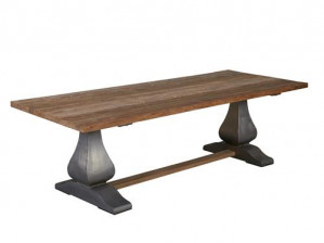 Esstisch Massivholz, Tisch Teakholz Tischplatte, Esstisch Metall-Tischfuß, Klostertisch Teak, Breite 300 cm
