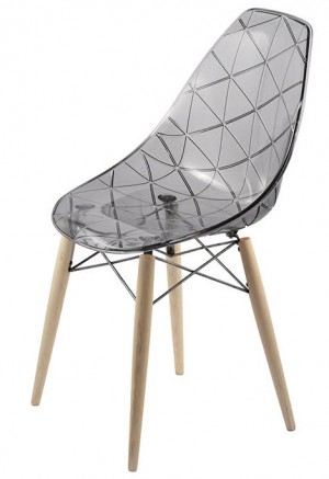 Stuhl grau transparent, Design-Stuhl Holz-Gestell