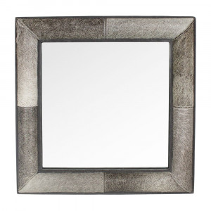Spiegel Kuhfell, Wandspiegel Kuhfell-Rahmen, Spiegel quadratisch grau