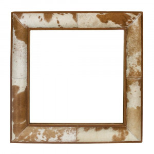 Spiegel Kuhfell, Wandspiegel Kuhfell-Rahmen, Spiegel quadratisch braun