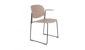 Stuhl mit Armlehne beige, Metallgestell schwarz, Arm höhe 64 cm