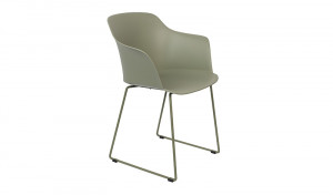 Stuhl mit Armlehne grün, Metallgestell grün, nicht gepolstert