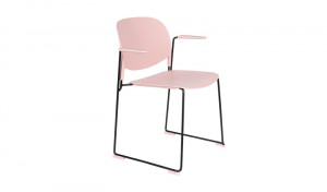 Stuhl rosa, Stuhlbeine schwarz, mit Armlehne