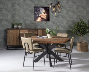 Runder Tisch Industriedesign, Tisch rund Metall-Gestell,Tisch Altholz rund, Durchmesser 130 cm