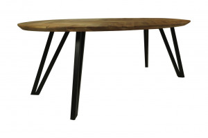 Tisch Eiche Tischplatte, ovaler Esstisch Eiche Tischplatte, Tisch oval Metall-Gestell, Breite 200 cm