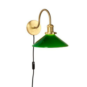 Wandlampe mit Kabel, Gold, Metall, Glas grün Wandleuchte 