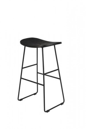 Barstuhl schwarz Holz-Sitz, Barhocker schwarz Gestell schwarz-Metall, Sitzhöhe 76 cm