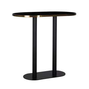 Bartisch oval schwarz-Gold, Tisch schwarz oval, Bartisch Metall Gestell, Breite 190 cm
