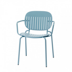 Metall Stuhl blau mit Armlehne, Gartenstuhl blau, Outdoor Stuhl blau