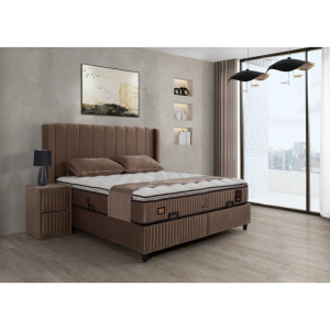 Gepolstertes Bett mit Matratze und Kopfteil, Bett braun mit Kopfteil,  Breite 180 cm