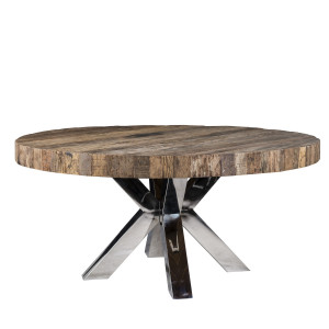 Tisch rund verchromtes Gestell, runder Esstisch Holz Metall, Tisch Metallgestell, Durchmesser 160 cm