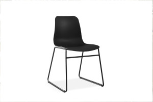 Stuhl schwarz Kunststoff-Metall, Objekt-Stuhl schwarz Kufengestell 