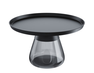 Couchtisch rund schwarz, runder Beistelltisch schwarz, Glas Couchtisch schwarz rund, Maße 71x43 cm