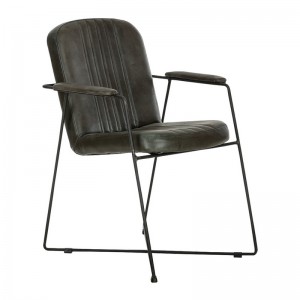 Stuhl Echtleder Metall, Stuhl Industriedesign, Stuhl mit Armlehne Leder Stuhl schwarz