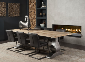 Esstisch Massivholz, Tisch Teakholz Tischplatte, Esstisch Metall-Tischfuß, Klostertisch Teak, Breite 220 cm