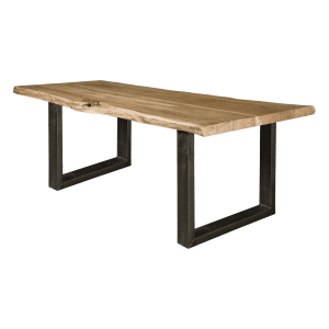 Esstisch Naturbaumkante Massivholz, Tisch Metallgestell schwarz, Esstisch Massivholz Natur-braun, Breite 240 cm