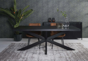 Esstisch schwarz Industriedesign, Tisch schwarz Metall Holz, Breite 220 cm