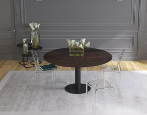 Ausziehtisch rund braun, Tisch Keramik-Tischplatte, runder Esstisch Keramikplatte, Esstisch braun rund ausziehbar, Durchmesser 150 cm 