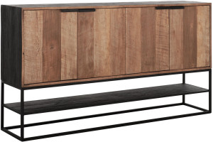 Sideboard schwarz Naturholz, Anrichte Holz Naturholz, Wohnzimmerschrank Metall-Gestell,  Breite 185 cm