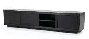 TV Schrank schwarz mit zwei Türen und einer Schublade, Fernsehschrank schwarz Holz, Breite 200 cm