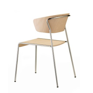 Stuhl Esche verchromt, Stuhl Holz Sitzschale stapelbar, Sitzhöhe 46 cm