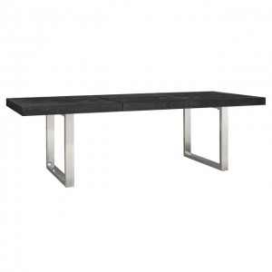 Esstisch schwarz Silber, ausziehbarer Tisch schwarz, Tisch verchromt, Breite 195-265 cm