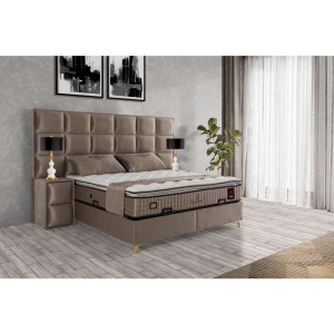Gepolstertes Bett mit Matratze und Kopfteil, Bett taupe mit Kopfteil,  Breite 180 cm