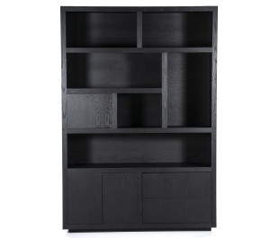 Highboard schwarz, Schrank schwarz mit zwei Türen und zwei Schubladen, Wohnzimmerschrank schwarz Holz, Breite 150 cm