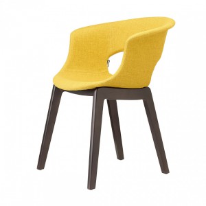 Design Stuhl in gelb, aus Textil, massiv Holz, Kunststoff, mit Armlehne