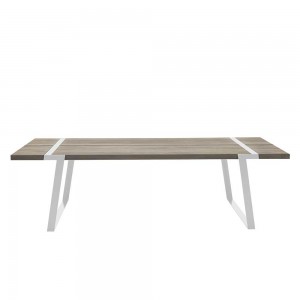 Esstisch weiß Eiche Tischplatte, Tisch weiße Tischbeine, Tisch Massiv-Eiche Metall weiß, Maße 290 x 100 cm 