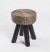 Hocker aus Massivholz und Kunststoff Rattan,  Farbe Braun-Schwarz, Sitzhöhe 44 cm