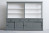 Bücherschrank grau , Bücherschrank Landhausstil, Schrank grau Landhaus, Bücherschrank mit Schiebetüren in vier Farben, Breite 300 cm