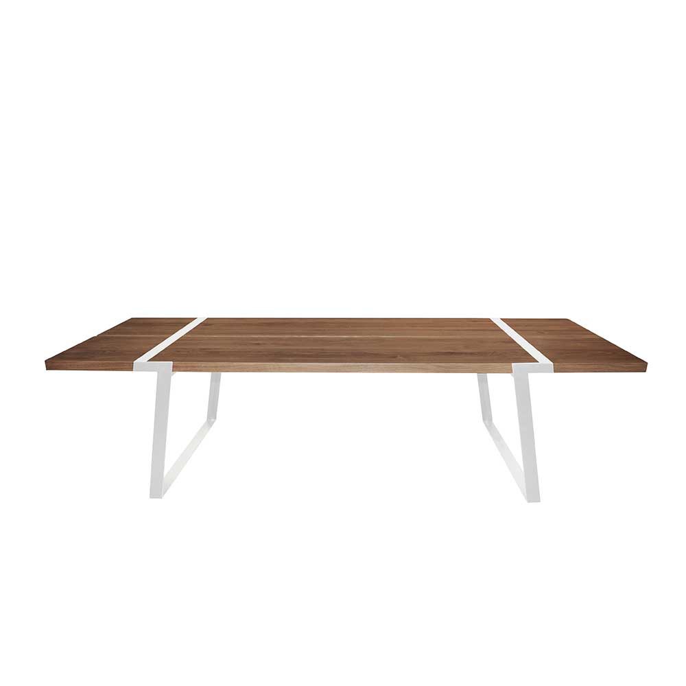 Esstisch Eiche Tischplatte weiße Tischbeine, Tisch Massiv-Eiche Metall weiß,  Maße 240 x 100 cm
