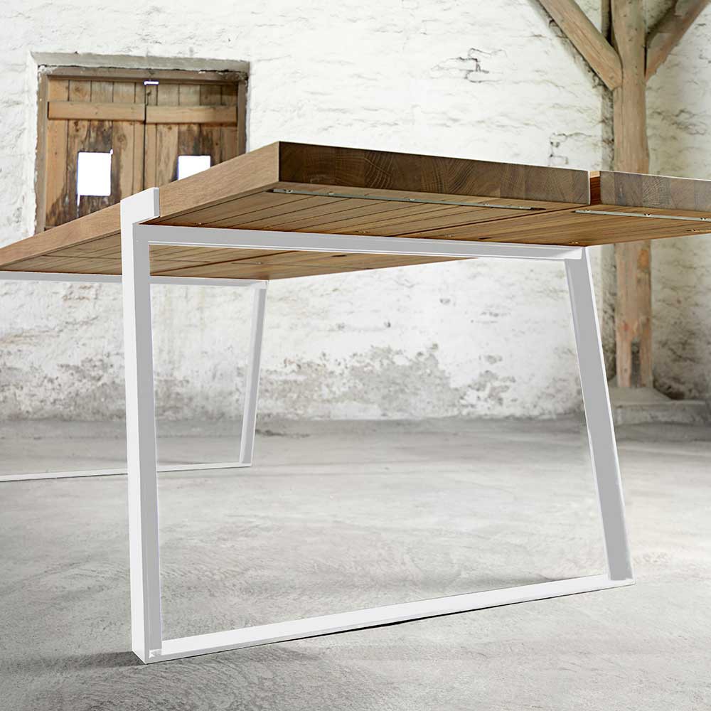 Esstisch Eiche-Natur Tischplatte weiße Tischbeine, Tisch Massiv-Eiche  Metall weiß, Maße 290 x 100 cm