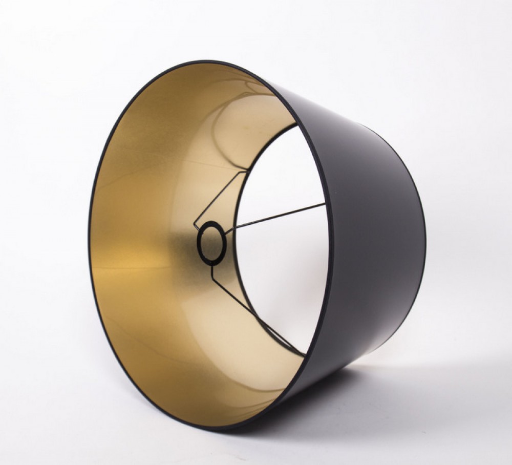 40 cm Zylinder Lampenschirm Schwarz Stoff Gold Futter Handgemacht
