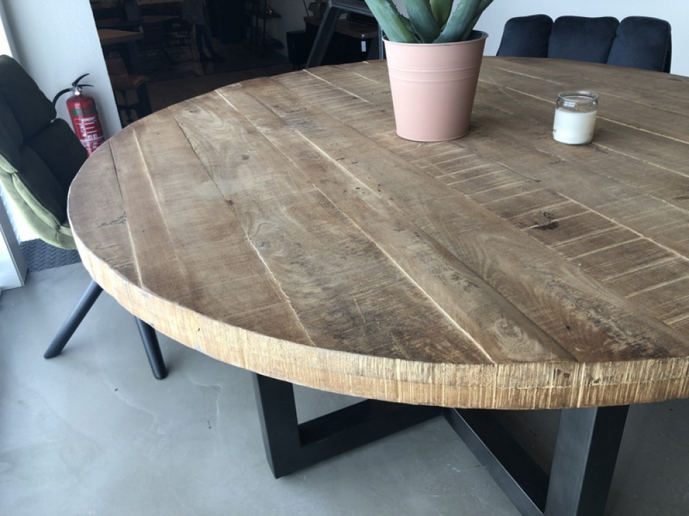 Runder Tisch grau - Naturholz, Tisch rund Industrie grau, Esstisch rund