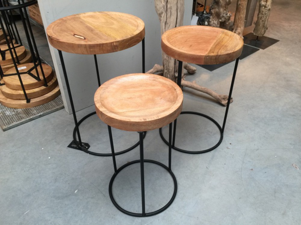 3er Set Beistelltisch Rund Schwarz Beistelltisch Metall Holz Tisch Rund
