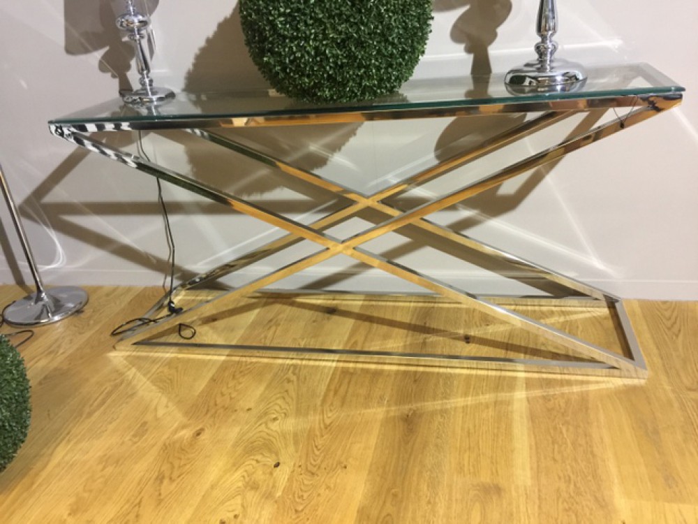 Wandtisch aus Metal cremeweiß Gartentisch Sidebord mit Glasplatte 