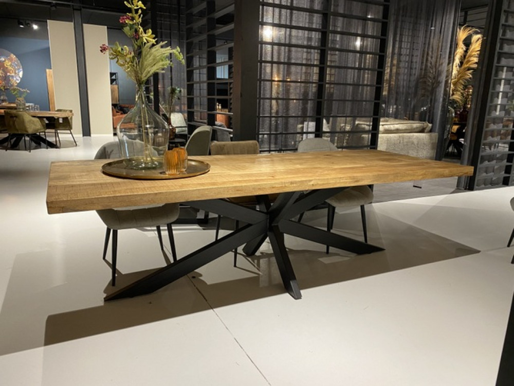 Tisch Massivholz, Esstisch Naturholz Breite Metall-Gestell 160 Esstisch schwarz, Tischplatte, cm