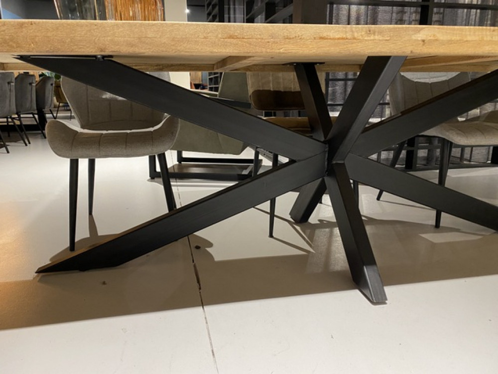 Tischplatte, Tisch Massivholz, Breite cm 200 schwarz, Metall-Gestell Esstisch Naturholz Esstisch