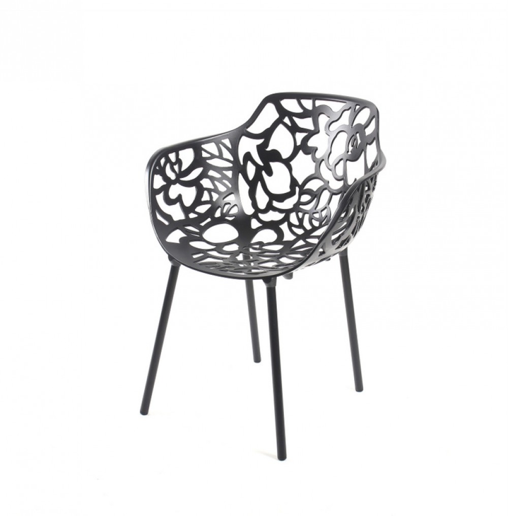aus 4er Designstuhl schwarz, schwarz Set, Gartenstuhl Aluminium, Outdoor-Stuhl