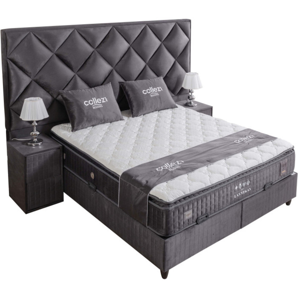 Gepolstertes Bett mit Matratze und Kopfteil, Bett grau mit Kopfteil, Breite  180 cm