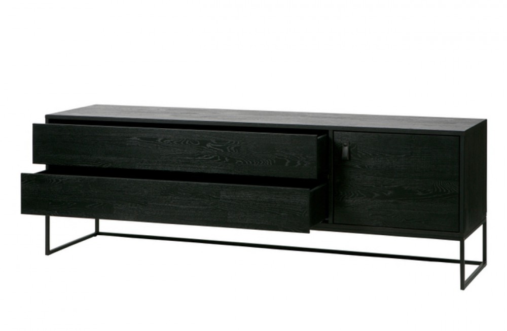 TV Schrank schwarz Metall Gestell, Lowboard schwarz, Sideboard schwarz,  Breite 180 cm