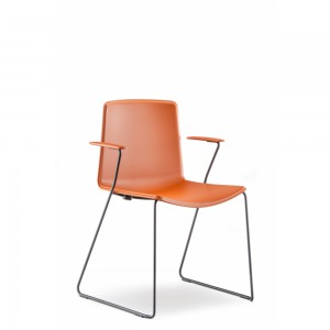 Stuhl orange verchromt, Kufenstuhl mit Armlehne orange stapelbar 