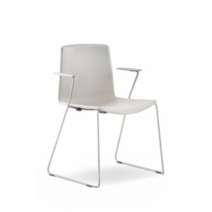 Stuhl weiß verchromt, Kufenstuhl mit Armlehne weiß stapelbar